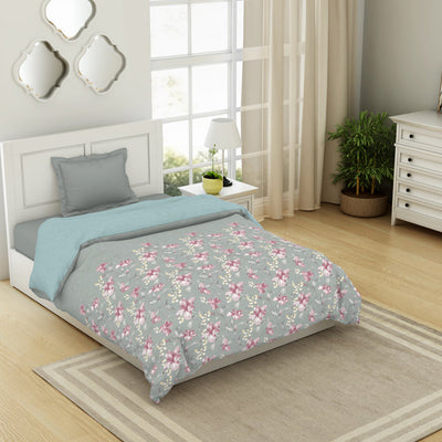 Floral Moon Rock - Grey 100% Cotton Shell Single Quilt / AC Comforter - Bohemia By Spaces