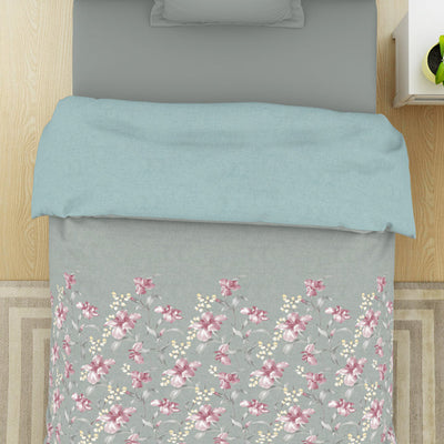 Floral Moon Rock - Grey 100% Cotton Shell Single Quilt / AC Comforter - Bohemia By Spaces