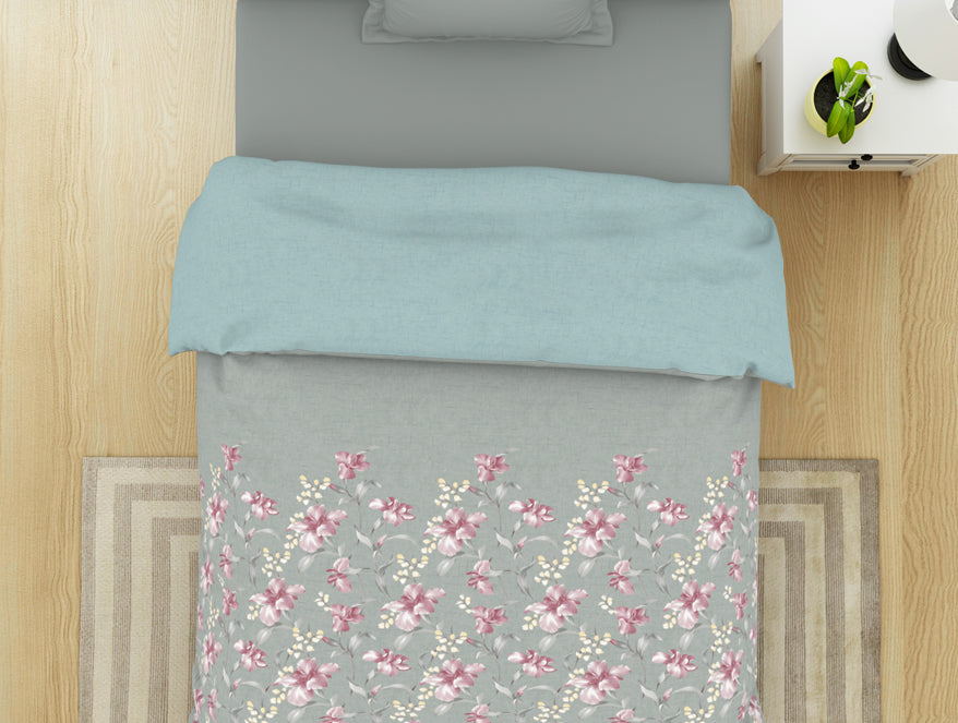 Floral Moon Rock - Grey 100% Cotton Shell Single Quilt / AC Comforter - Bohemia By Spaces