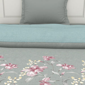 Floral Moon Rock - Grey 100% Cotton Shell Single Quilt / AC Comforter - Bohemia By Spaces