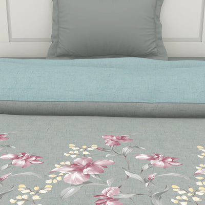 Floral Moon Rock - Grey 100% Cotton Shell Single Quilt / AC Comforter - Bohemia By Spaces