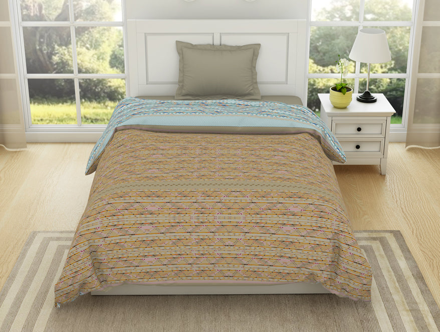 Geometric Angora - Beige 100% Cotton Shell Single Quilt / AC Comforter - Gypsy By Spaces