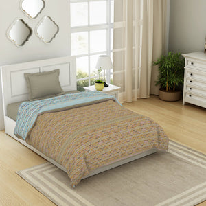 Geometric Angora - Beige 100% Cotton Shell Single Quilt / AC Comforter - Gypsy By Spaces