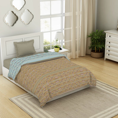 Geometric Angora - Beige 100% Cotton Shell Single Quilt / AC Comforter - Gypsy By Spaces