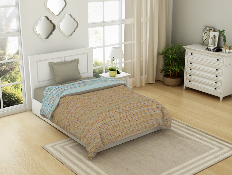 Geometric Angora - Beige 100% Cotton Shell Single Quilt / AC Comforter - Gypsy By Spaces