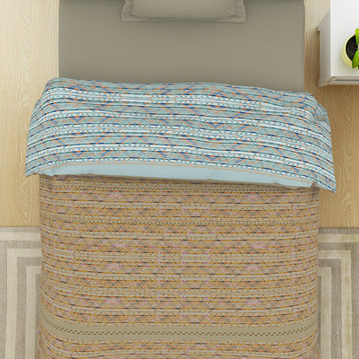 Geometric Angora - Beige 100% Cotton Shell Single Quilt / AC Comforter - Gypsy By Spaces