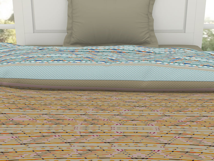 Geometric Angora - Beige 100% Cotton Shell Single Quilt / AC Comforter - Gypsy By Spaces
