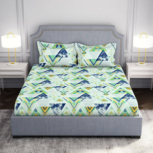 Geometric Soothing Sea - Light Aqua Microfiber Double Bedsheet - Adore By Welspun