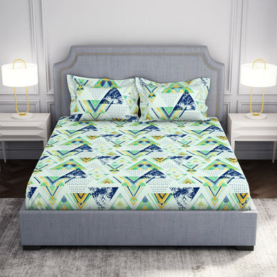 Geometric Soothing Sea - Light Aqua Microfiber Double Bedsheet - Adore By Welspun