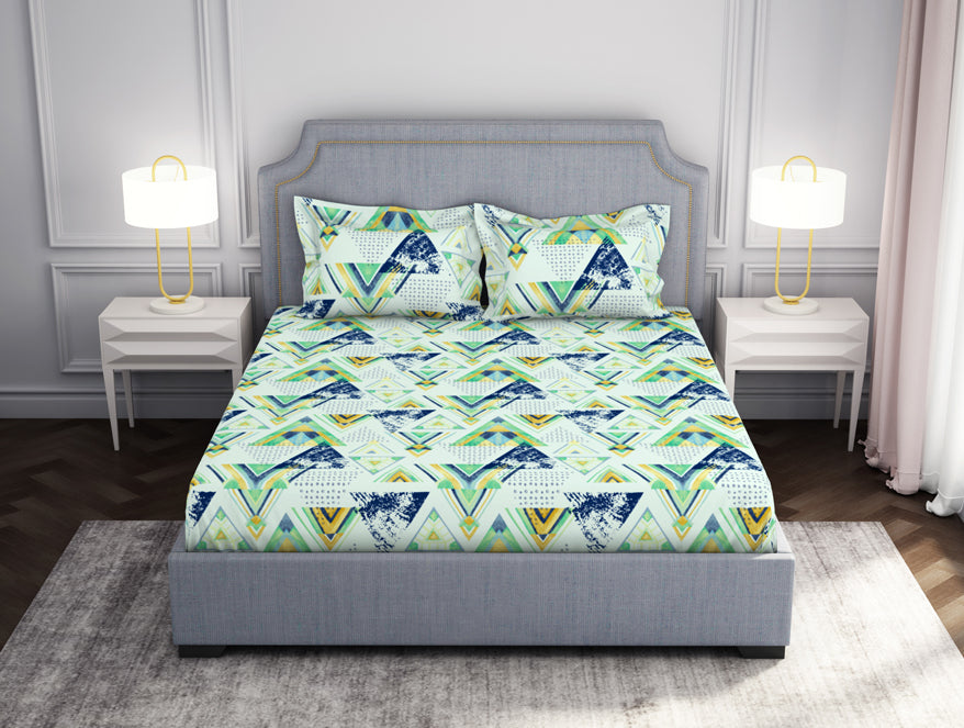 Geometric Soothing Sea - Light Aqua Microfiber Double Bedsheet - Adore By Welspun