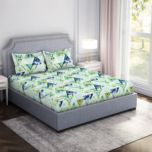 Geometric Soothing Sea - Light Aqua Microfiber Double Bedsheet - Adore By Welspun