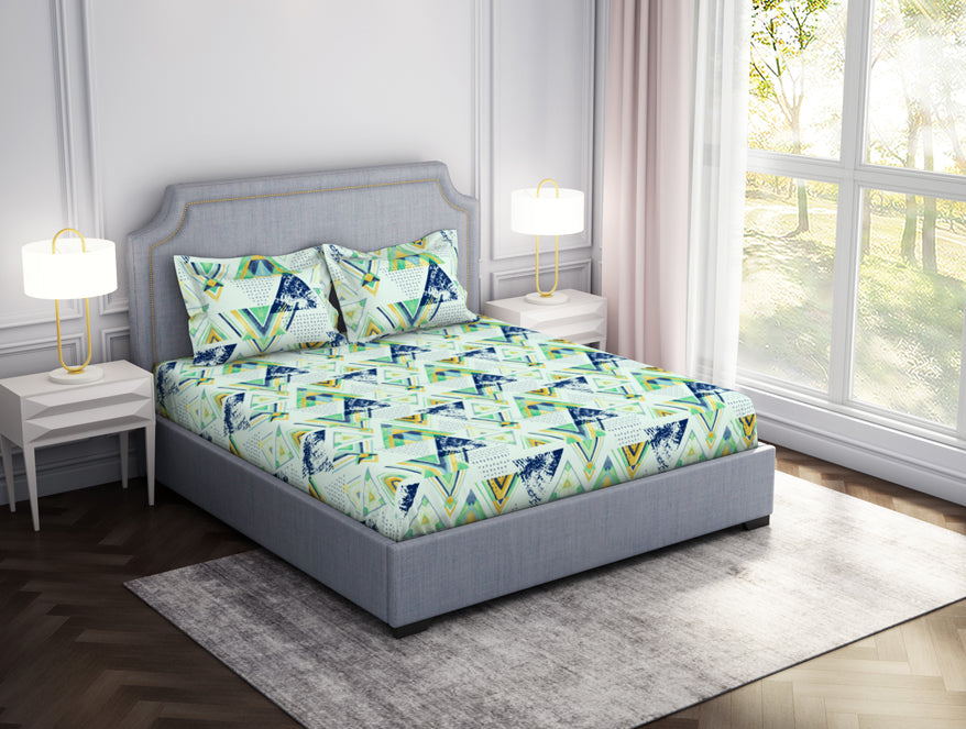 Geometric Soothing Sea - Light Aqua Microfiber Double Bedsheet - Adore By Welspun