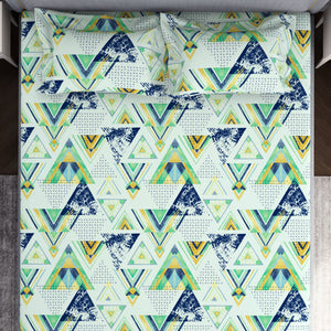 Geometric Soothing Sea - Light Aqua Microfiber Double Bedsheet - Adore By Welspun