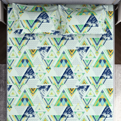 Geometric Soothing Sea - Light Aqua Microfiber Double Bedsheet - Adore By Welspun