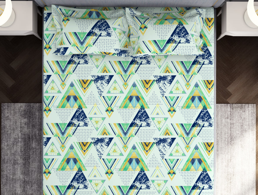 Geometric Soothing Sea - Light Aqua Microfiber Double Bedsheet - Adore By Welspun