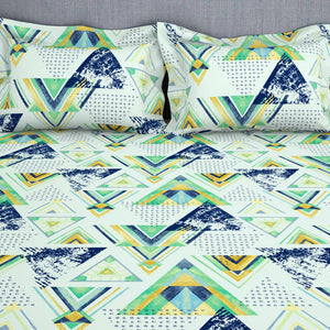 Geometric Soothing Sea - Light Aqua Microfiber Double Bedsheet - Adore By Welspun