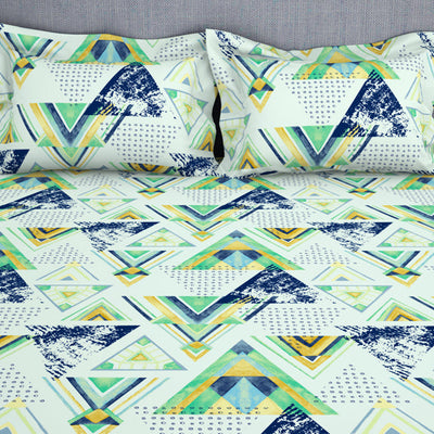Geometric Soothing Sea - Light Aqua Microfiber Double Bedsheet - Adore By Welspun