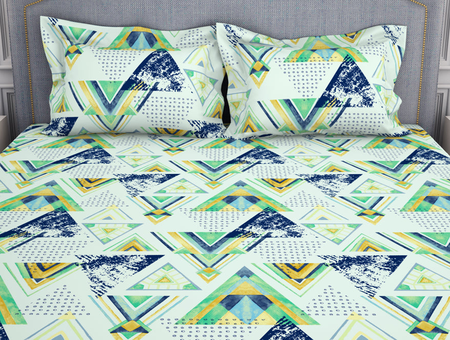 Geometric Soothing Sea - Light Aqua Microfiber Double Bedsheet - Adore By Welspun