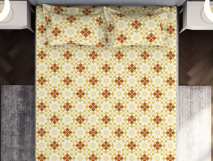 Floral Super Lemon - Yellow Microfibre Double Bedsheet - Adore By Welspun