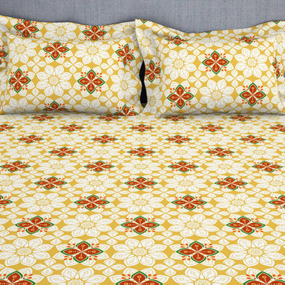 Floral Super Lemon - Yellow Microfibre Double Bedsheet - Adore By Welspun