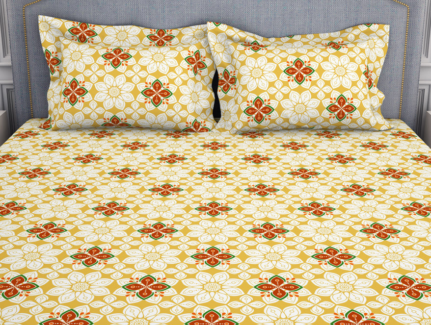 Floral Super Lemon - Yellow Microfibre Double Bedsheet - Adore By Welspun
