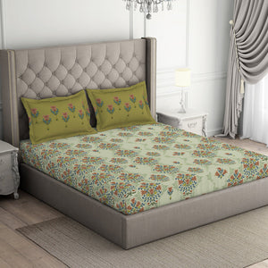 Floral Pear Sorbet - Light Yellow 100% Cotton Double Bedsheet - Queens Garden By Spaces