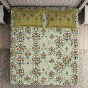 Floral Pear Sorbet - Light Yellow 100% Cotton Double Bedsheet - Queens Garden By Spaces