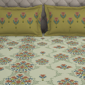 Floral Pear Sorbet - Light Yellow 100% Cotton Double Bedsheet - Queens Garden By Spaces