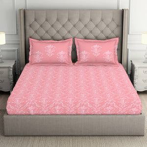 Floral Pale Rosette - Pink 100% Cotton Double Bedsheet - Queens Garden By Spaces
