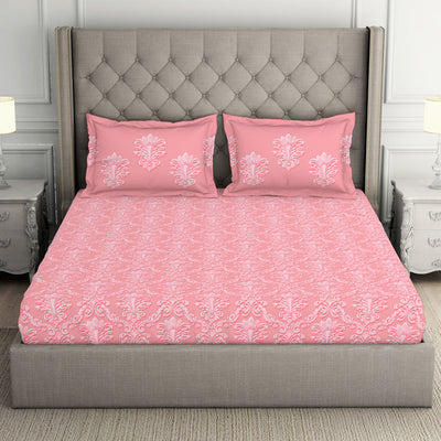 Floral Pale Rosette - Pink 100% Cotton Double Bedsheet - Queens Garden By Spaces