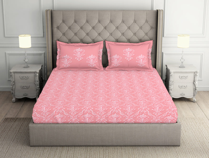 Floral Pale Rosette - Pink 100% Cotton Double Bedsheet - Queens Garden By Spaces