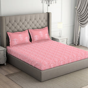 Floral Pale Rosette - Pink 100% Cotton Double Bedsheet - Queens Garden By Spaces