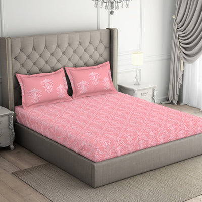 Floral Pale Rosette - Pink 100% Cotton Double Bedsheet - Queens Garden By Spaces