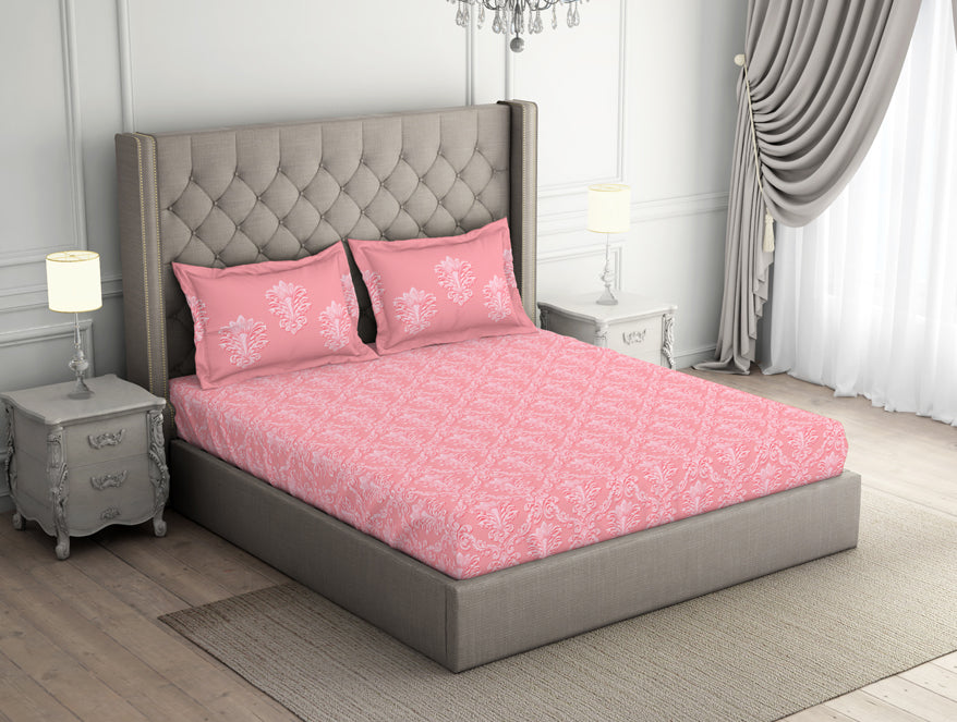 Floral Pale Rosette - Pink 100% Cotton Double Bedsheet - Queens Garden By Spaces