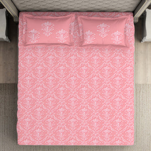 Floral Pale Rosette - Pink 100% Cotton Double Bedsheet - Queens Garden By Spaces
