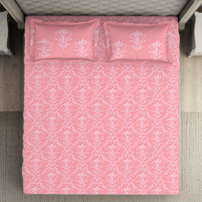 Floral Pale Rosette - Pink 100% Cotton Double Bedsheet - Queens Garden By Spaces