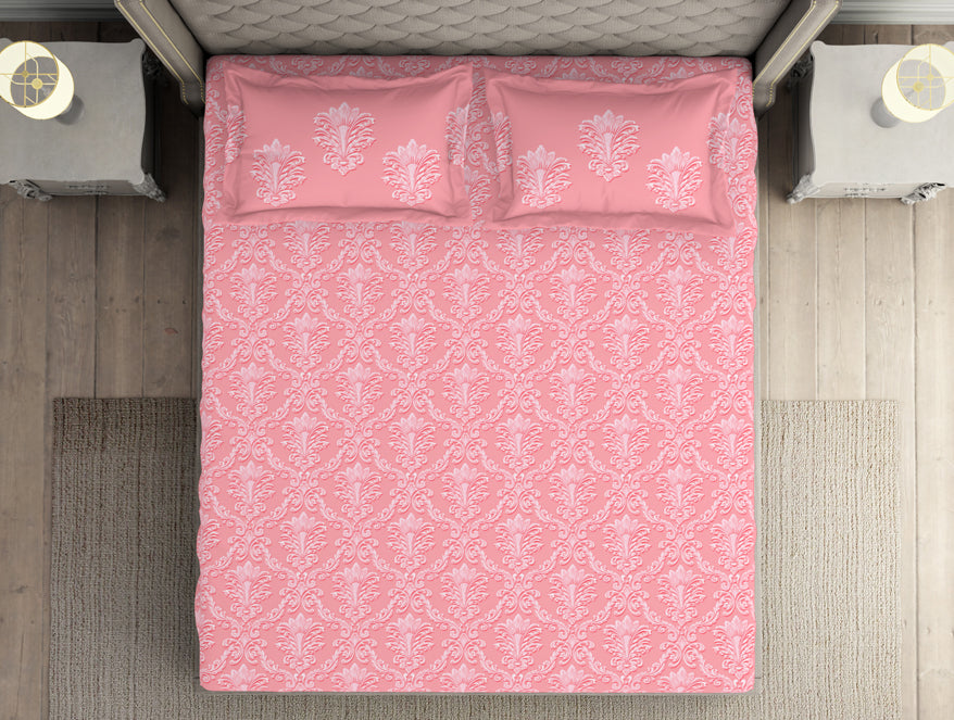 Floral Pale Rosette - Pink 100% Cotton Double Bedsheet - Queens Garden By Spaces