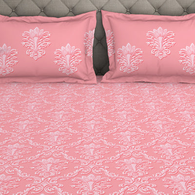 Floral Pale Rosette - Pink 100% Cotton Double Bedsheet - Queens Garden By Spaces