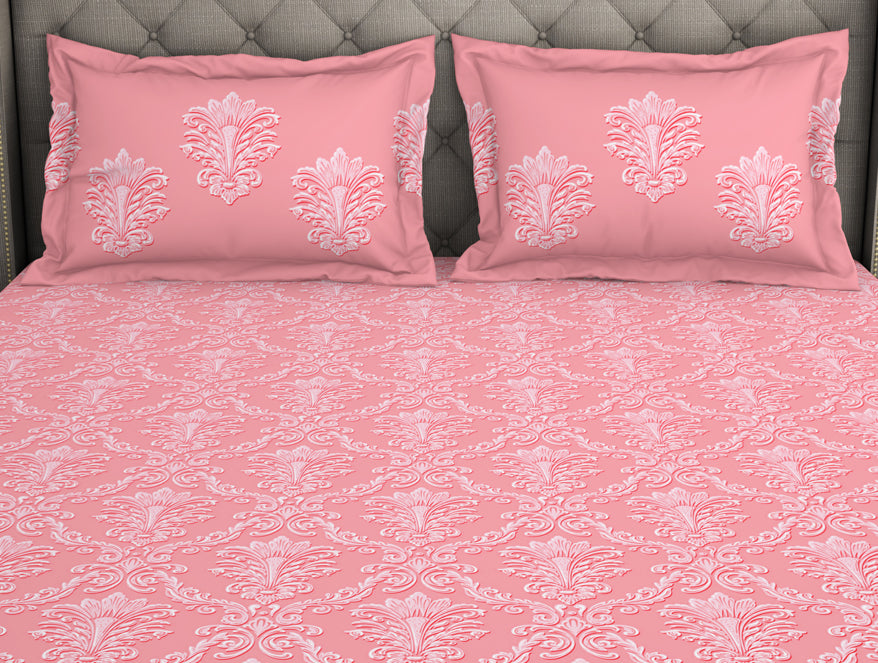 Floral Pale Rosette - Pink 100% Cotton Double Bedsheet - Queens Garden By Spaces