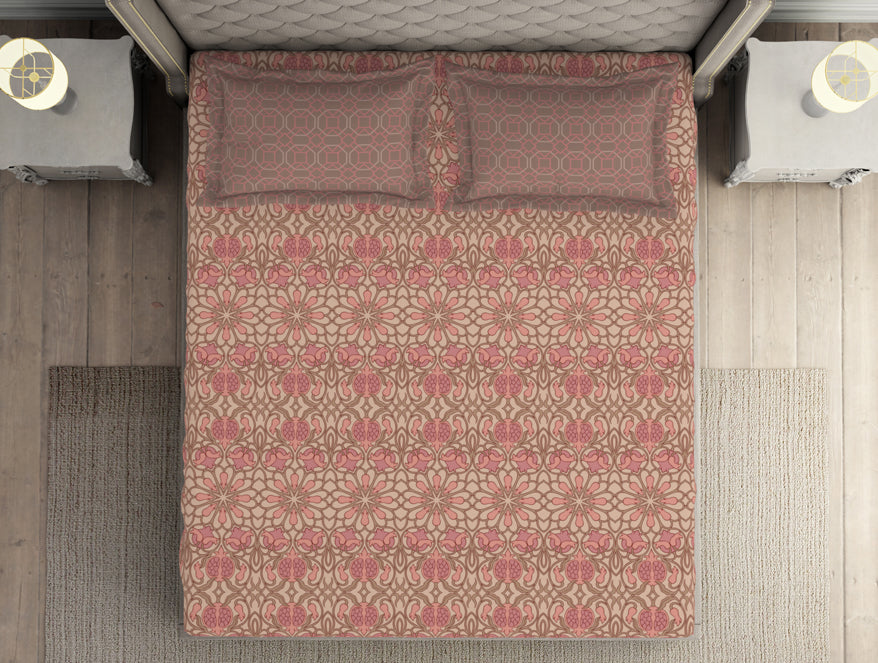 Floral Pink Salt - Light Pink 100% Cotton Double Bedsheet - Queens Garden By Spaces