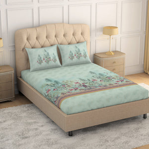 Floral Clearly Aqua - Light Aqua 100% Cotton King Size Bedsheet - Romantica By Spaces