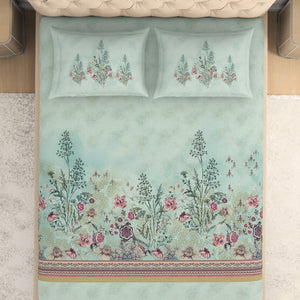 Floral Clearly Aqua - Light Aqua 100% Cotton King Size Bedsheet - Romantica By Spaces