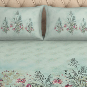 Floral Clearly Aqua - Light Aqua 100% Cotton King Size Bedsheet - Romantica By Spaces