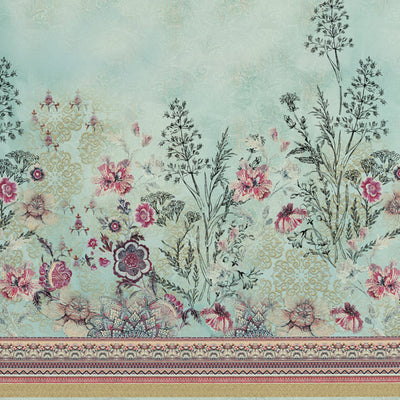 Floral Clearly Aqua - Light Aqua 100% Cotton King Size Bedsheet - Romantica By Spaces