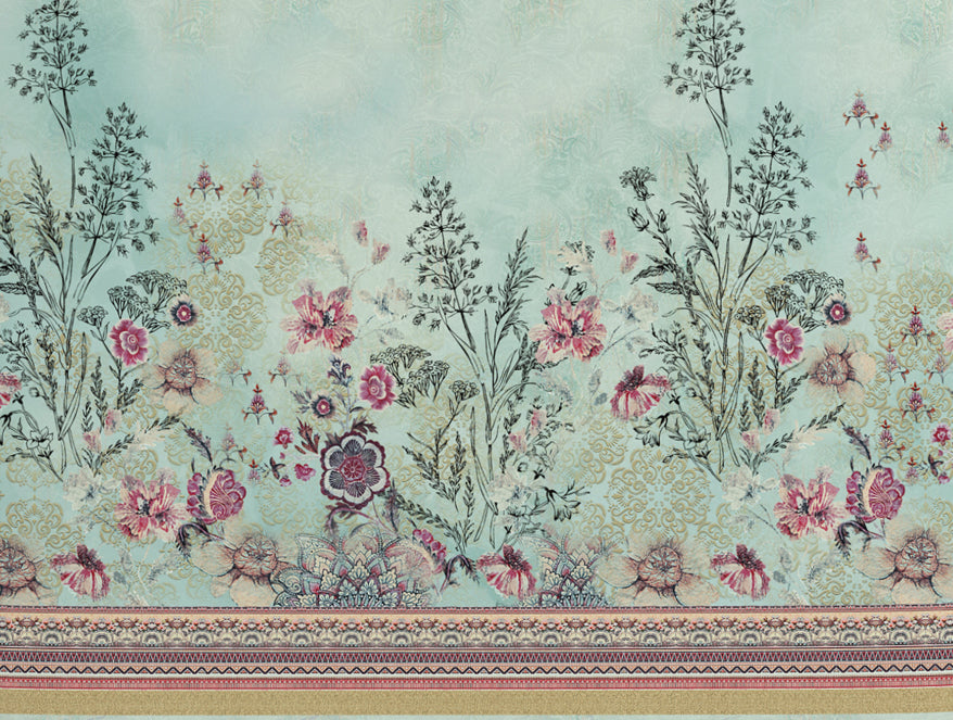 Floral Clearly Aqua - Light Aqua 100% Cotton King Size Bedsheet - Romantica By Spaces