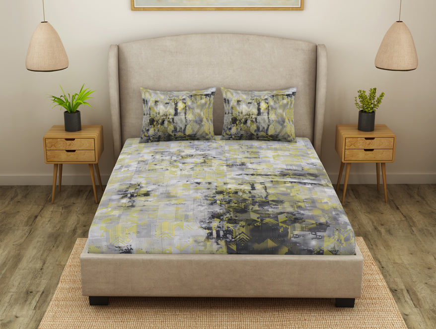 Geometric Micro Chip - Grey Cotton Viscose Double Bedsheet - Starry Night By Spaces