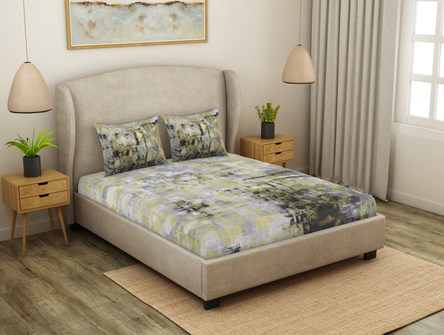 Geometric Micro Chip - Grey Cotton Viscose Double Bedsheet - Starry Night By Spaces