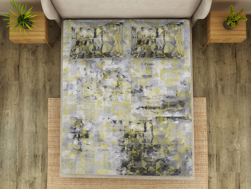 Geometric Micro Chip - Grey Cotton Viscose Double Bedsheet - Starry Night By Spaces