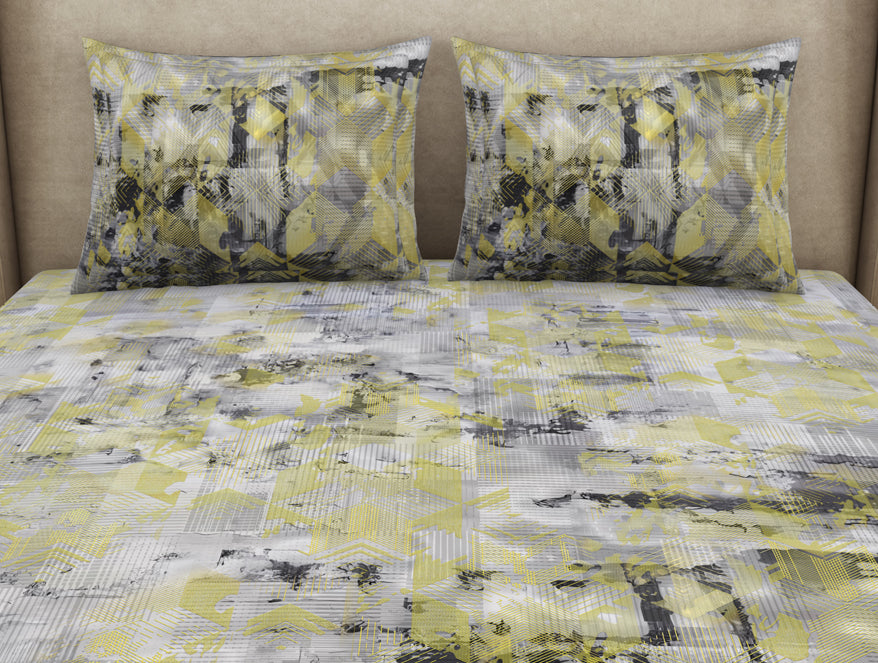 Geometric Micro Chip - Grey Cotton Viscose Double Bedsheet - Starry Night By Spaces