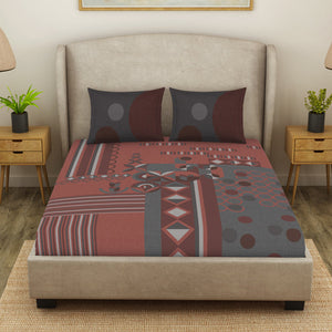 Geometric Coral Almond Cotton Viscose Double Bedsheet - Canvas By Spaces